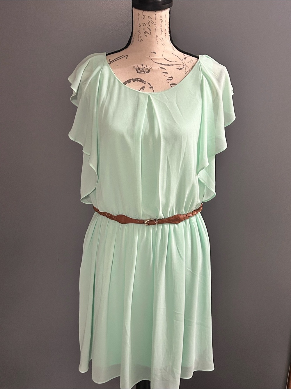 Mint Green Flutter Sleeve Belted Dress – NWT